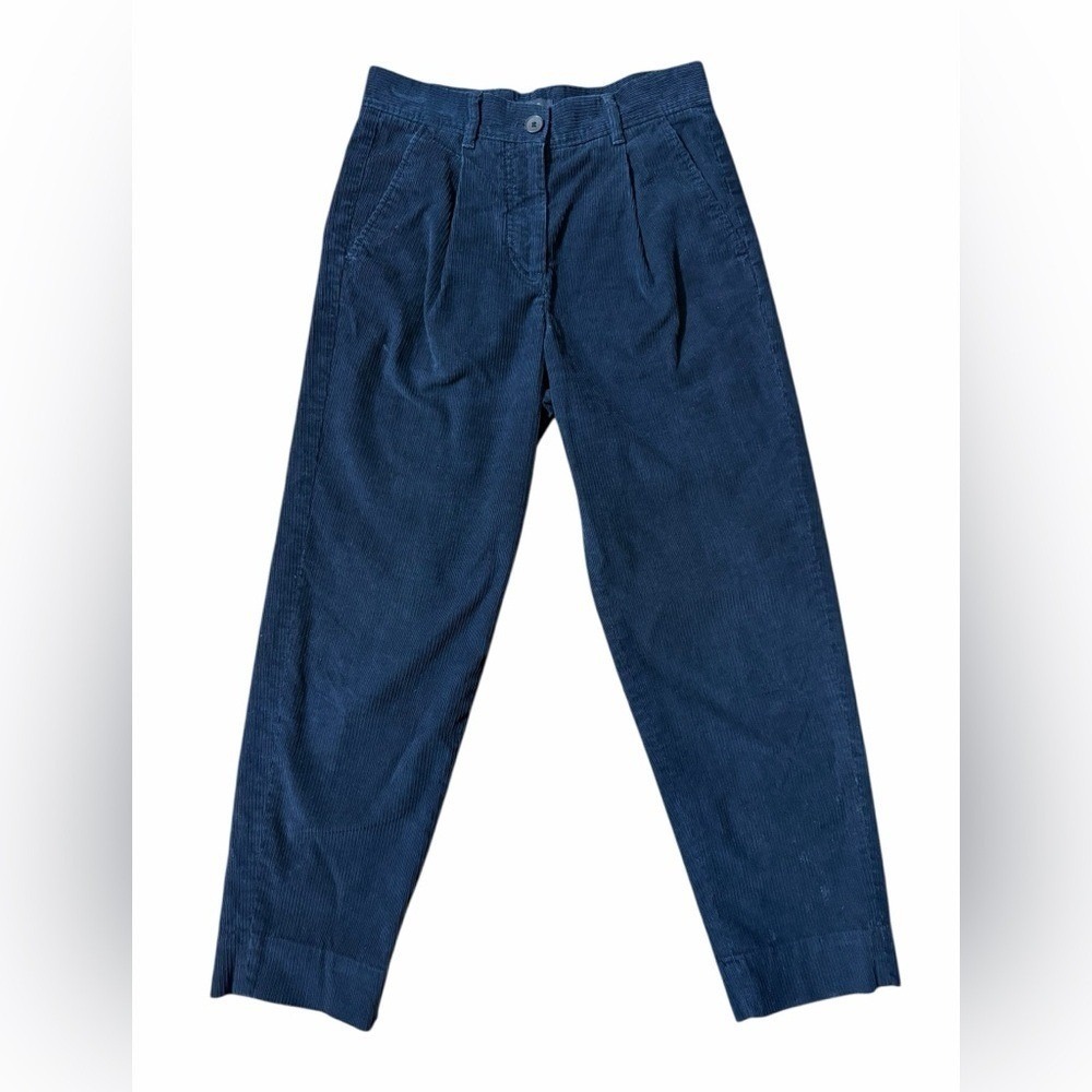 COS Navy Cotton Corduroy Pleated Soft Stetch Ankle Tapered Pants | Women's US 2 - Picture 2 of 9